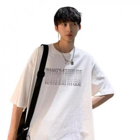 Новая летняя футболка с короткими рукавами для мужчин, тренд в корейском стиле, простой топ с короткими рукавами, свободная повседневная брендовая футболка в гонконгском стиле