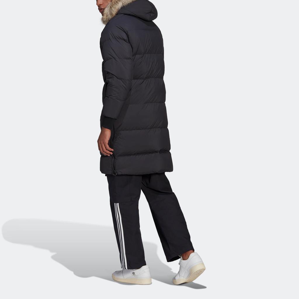 adidas Originals Trefoil Regen Puff Длинное однотонное пальто на утином пуху с капюшоном на молнии, мужская верхняя одежда, черный HL9194