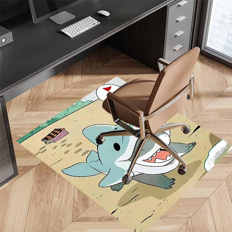 1pc Jeff the Land Shark Print Area Rug - Soft, Washable Non-Slip Indoor Mat for Office Chairs, Living Room, Home Office Decorative Rug