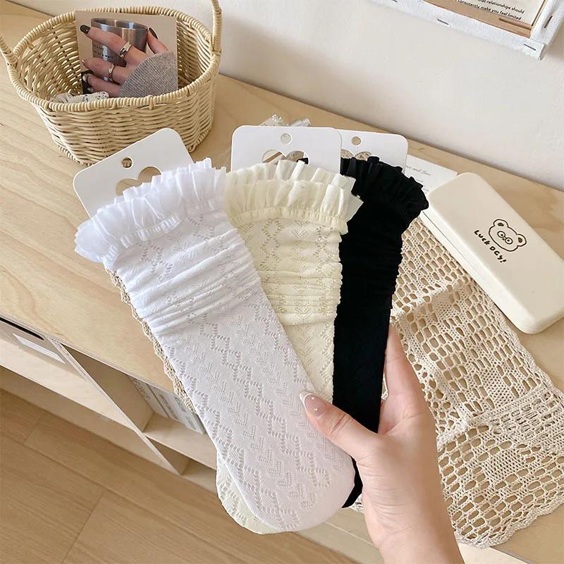 Носки с оборками женские ажурные сексуальные кружевные сетчатые чулки гольфы JK Lolita милые девушки милые длинные носки женские чулки