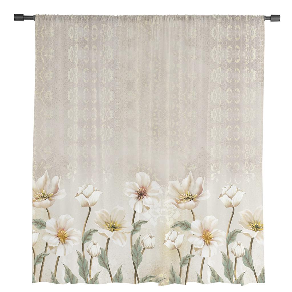 Vintage Background Flowers Sheer Curtains For Living Room Bedroom Kids Room Tulle Window Treatment Drapes