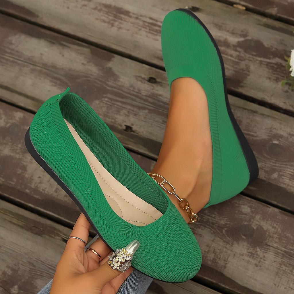 Spring Flat Bottomed Round Toe Shoes with Shallow Mouth for Mothers Knitted Fashionable Versatile Shoes