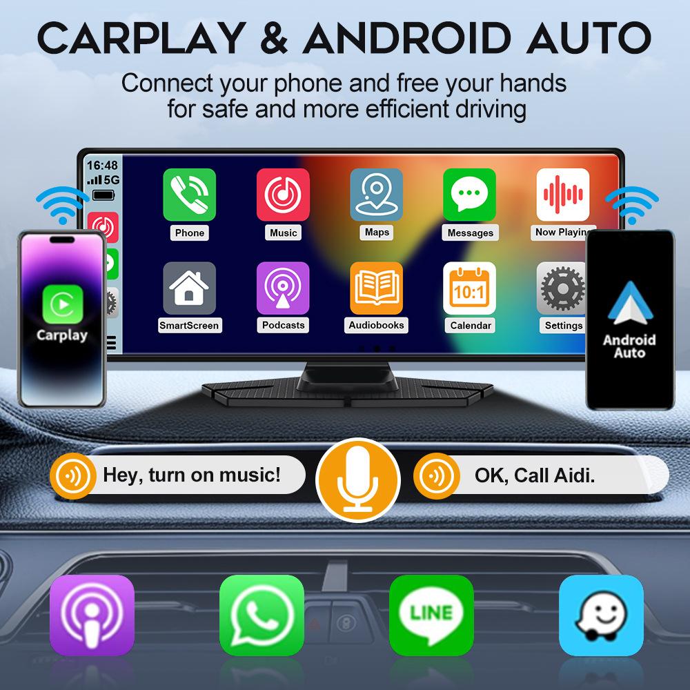 4K HD 10,26 "беспроводной автомобильный навигатор Carplay с двойной записью, видеорегистратор высокой четкости