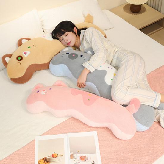 Cream Cat Plush Pillow Ergonomic Body Pillow for Side Sleeping & Cuddling 80/100cm Soft Stuffed Animal for Bed And Sofa
