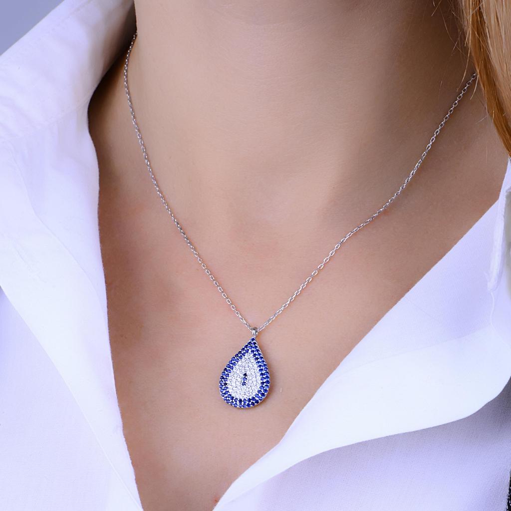 Серебро 925 пробы, голубое ожерелье с кулоном от сглаза с кубическим цирконием, турецкое ожерелье с дурным глазом