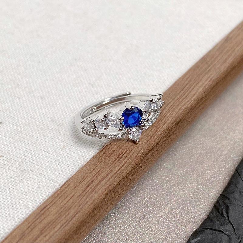 [Charm Blue Qi Ring] Sea Blue Zircon Light Luxury Niche Open Ring Personality Advanced Sense Color Treasure Index Finger Ring Female