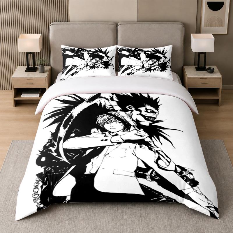 3Pcs Bed Set,Death Note 1 Duvet Cover and 2 Pillowcases, Printed Bedding Decor For Guest Room