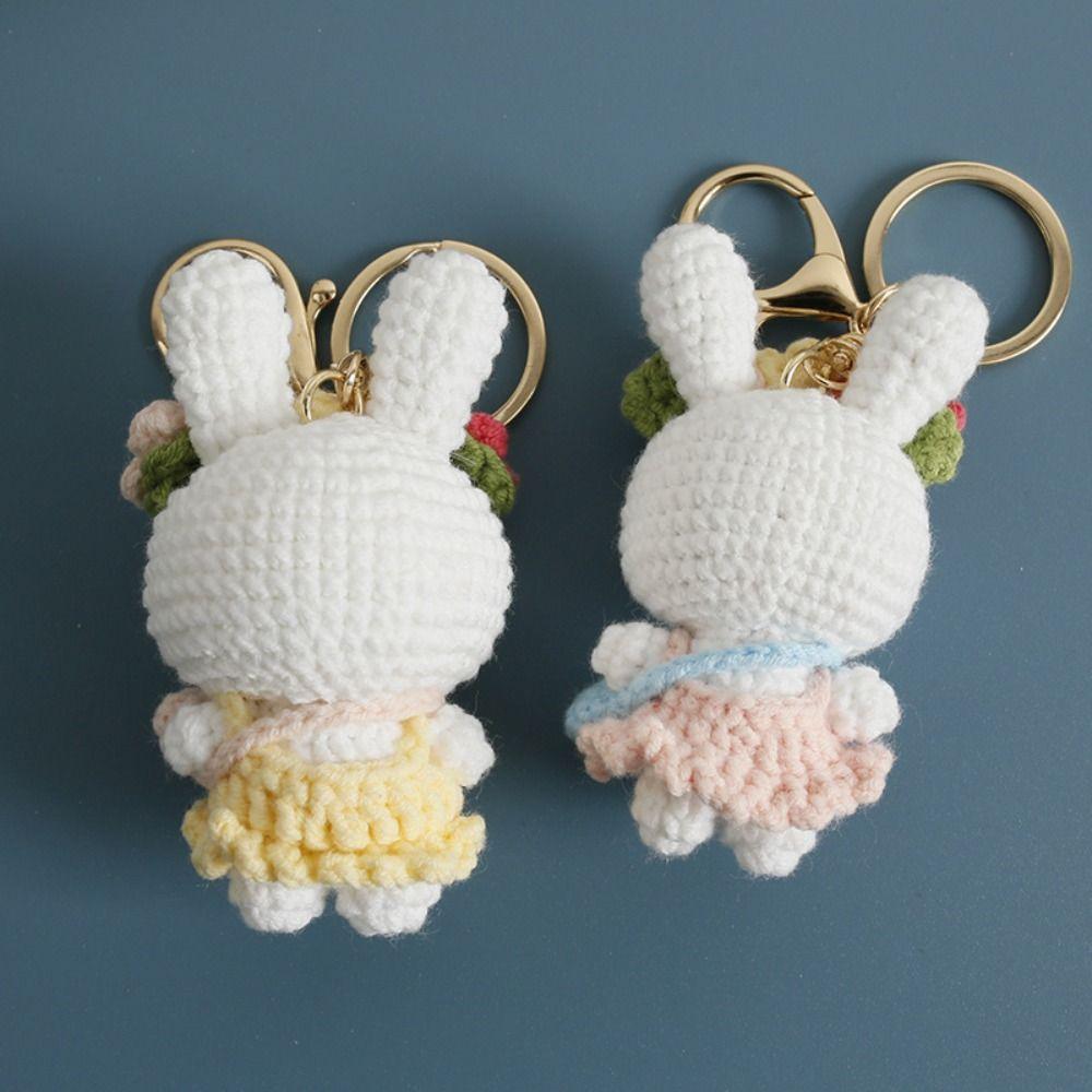 Cartoon Carrot Bunny Keyrings Knitting Rabbit Doll Pendant Crochet Keyrings Friends Gift