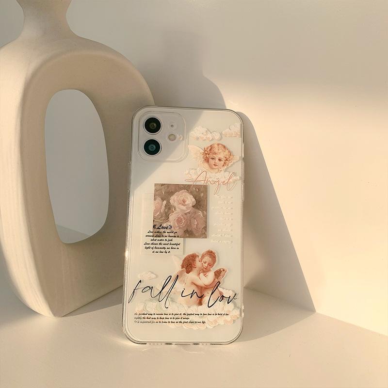 Retro Angel Rose Phone Case Suitable for iPhone 13, iPhone 14, iPhone 15, iPhone 16 Pro Max