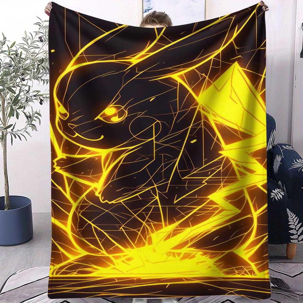 Vibrant Neon Pikachu Flannel Blanket Soft Warm Fleece Throw For Home Decor Sofa Bed Cover Travel Camping Shawl Pokémon Fans Gift