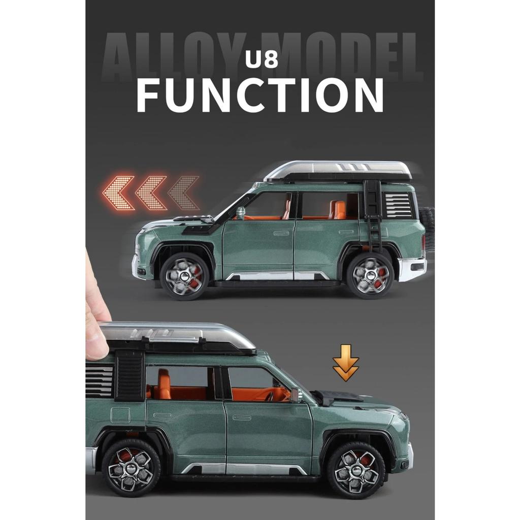 1/24 BYD Yangwang U8 SUV Модель автомобиля из литого металла Игрушка Новые энергетические внедорожники Модель автомобиля Звук и свет Детский подарок