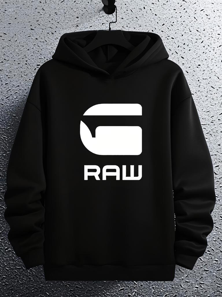 "RAW" Graphic Hoodie - Black Casual Pullover with Bold White Lettering
