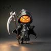 Resin Gothic Desktop Statue Halloween Pumpkin Reaper Statue, Hooded Ornament, Black Robe Figurine Versatile Window Display Decor with Sickle for Home