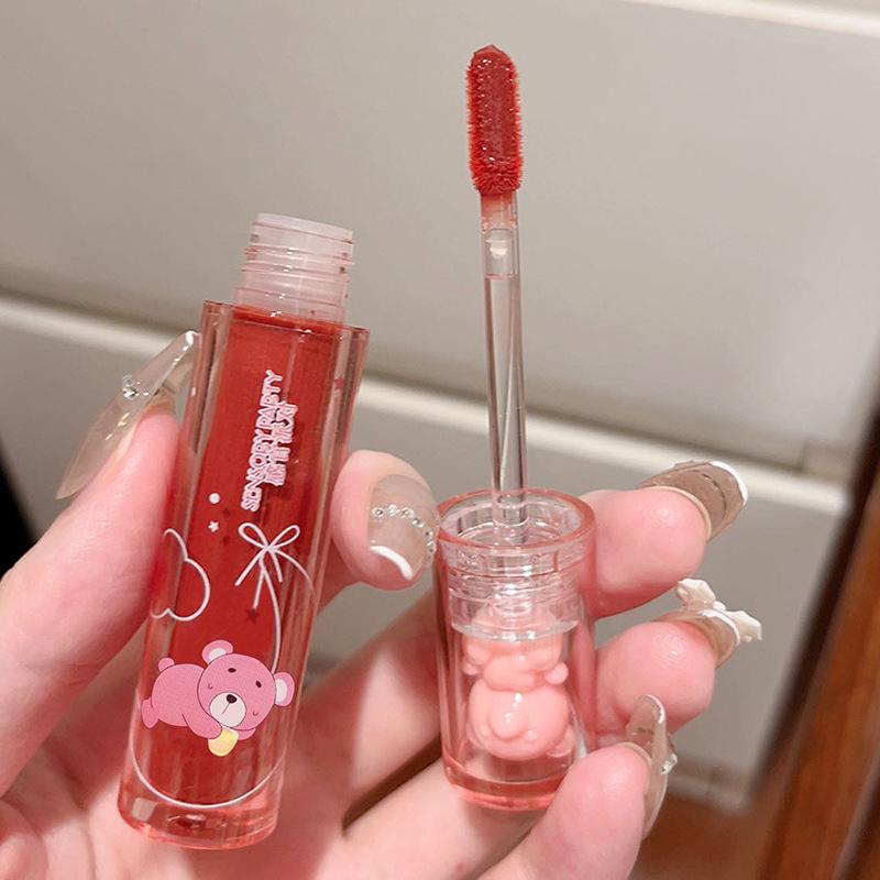 Bear Crystal Frozen Strawberry Lip Gloss - Mirror Finish, Whitening, All-Match Lip Glaze.