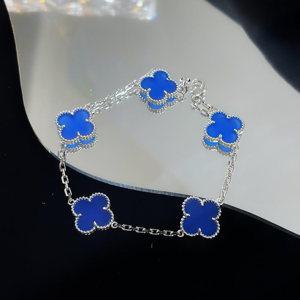 Браслет «Четырехлистный клевер» с пятью цветками, версия High, натуральный фиолетовый халцедон, лазерная CNC-резьба, 18 карат, не тускнеющий, женский браслет