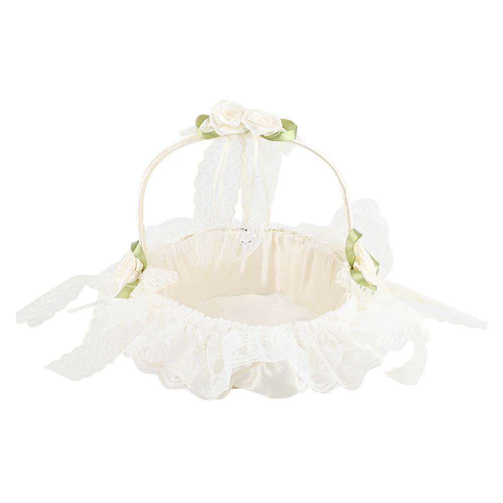 Романтичная кружевная корзина для девочек-цветочниц, бамбуковые атласные банты, свадебные корзины для декора свадебной вечеринки