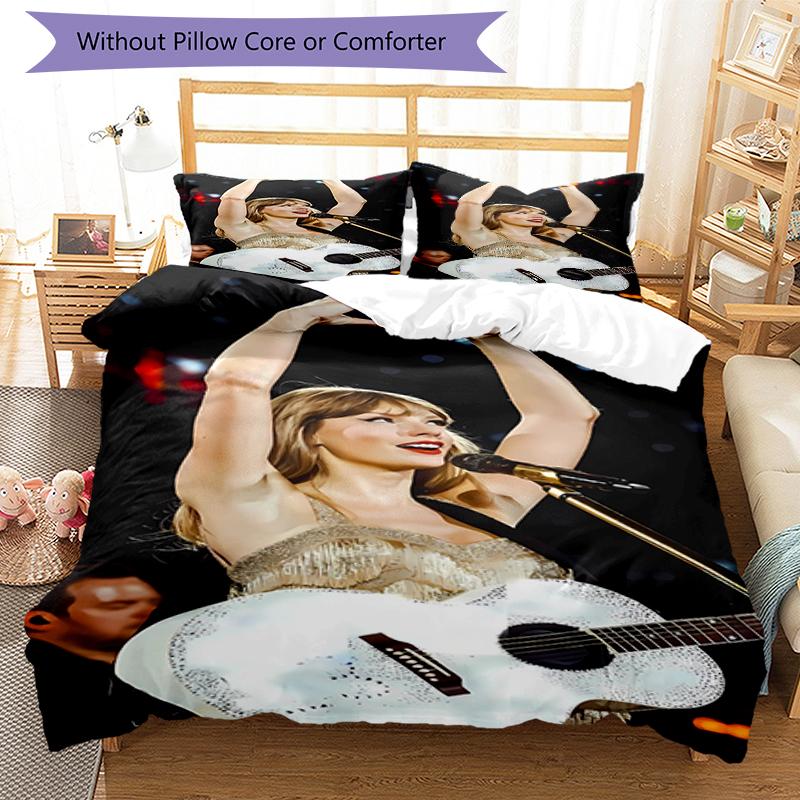 3pcs Taylor Swift pattern bedding set duvet cover set includes duvet cover &pillowcases, perfect all season bedroom decoration & gift