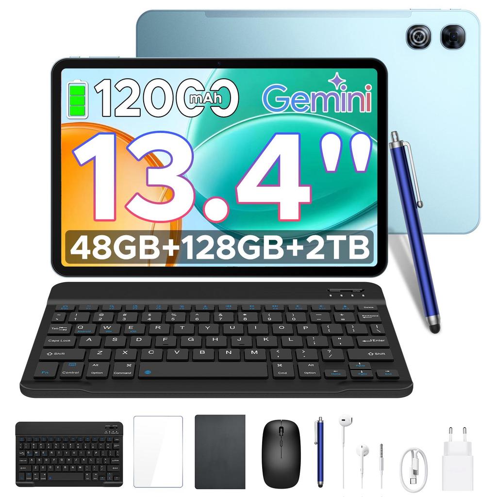 Планшеты POCKAM P13, 13,4 дюйма 2,4K 120 Гц Android 16, 48 ГБ + 128 ГБ, 12000 мАч, Widevine L1, Двойные динамики, Планшет с клавиатурой и чехлом для стилуса