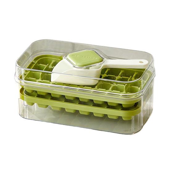 Форма для льда с лопаткой и контейнером, штабелируемая форма для льда для морозильника, легкосъемное силиконовое дно, дизайн с нажатием в одно касание, льдогенератор для напитков, кофе, коктейлей