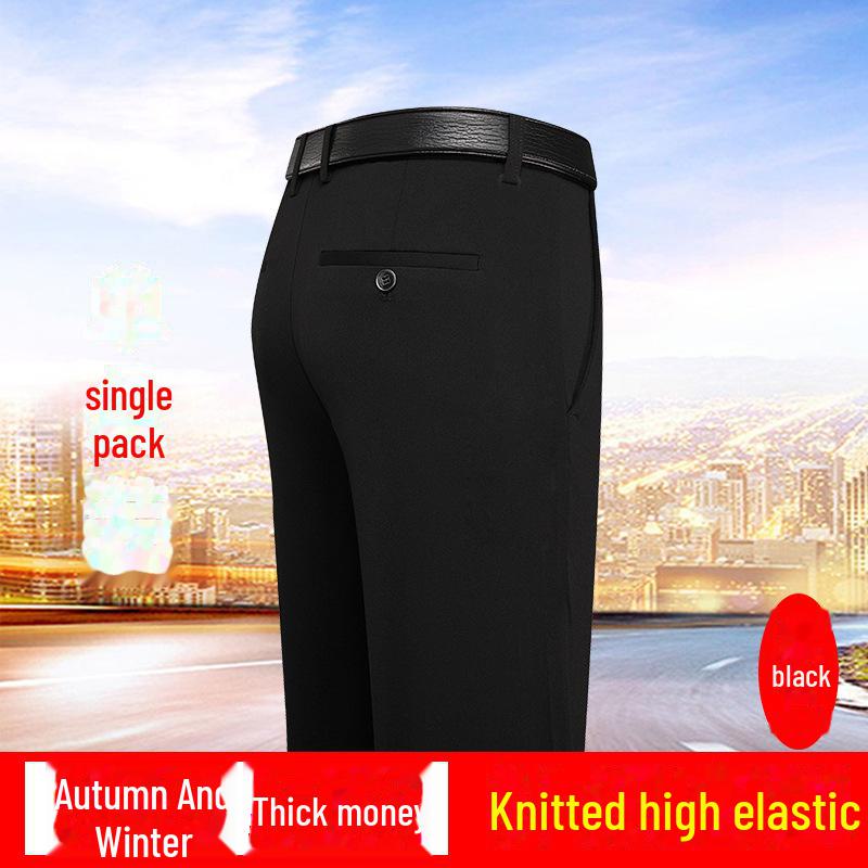 Men's Autumn/Winter Casual Business Trousers: Solid Color, Elastic Waist, Non-Iron, Anti-Wrinkle, Straight Fit.