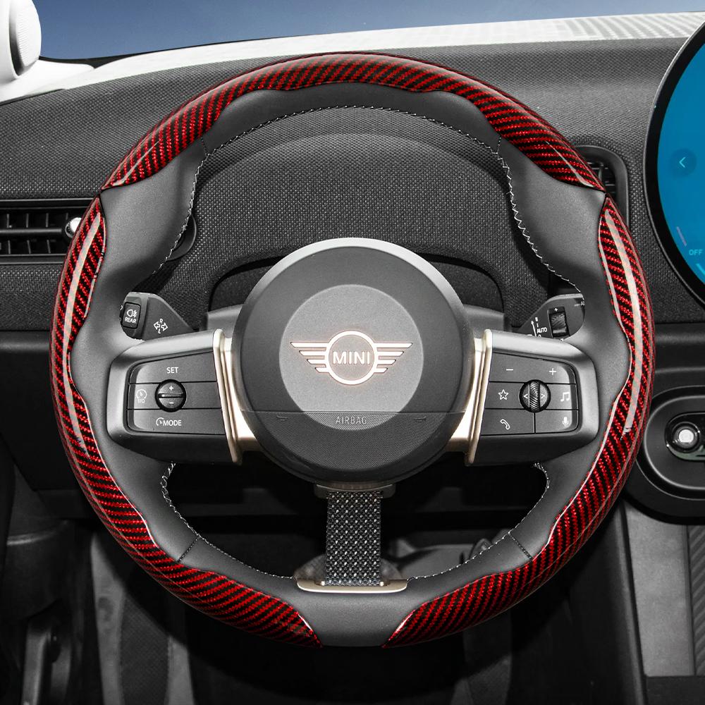Suitable for Mini Carbon Fiber Texture Steering Wheel Cover with Segmented Quick-Release Design, Durable, for Models Such as Cooper 3-Door Countryman