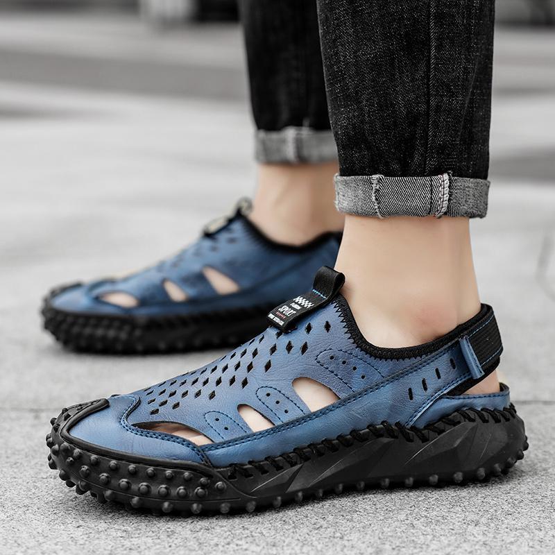 Мужские повседневные дышащие мягкие сандалии из натуральной кожи с ручной строчкой