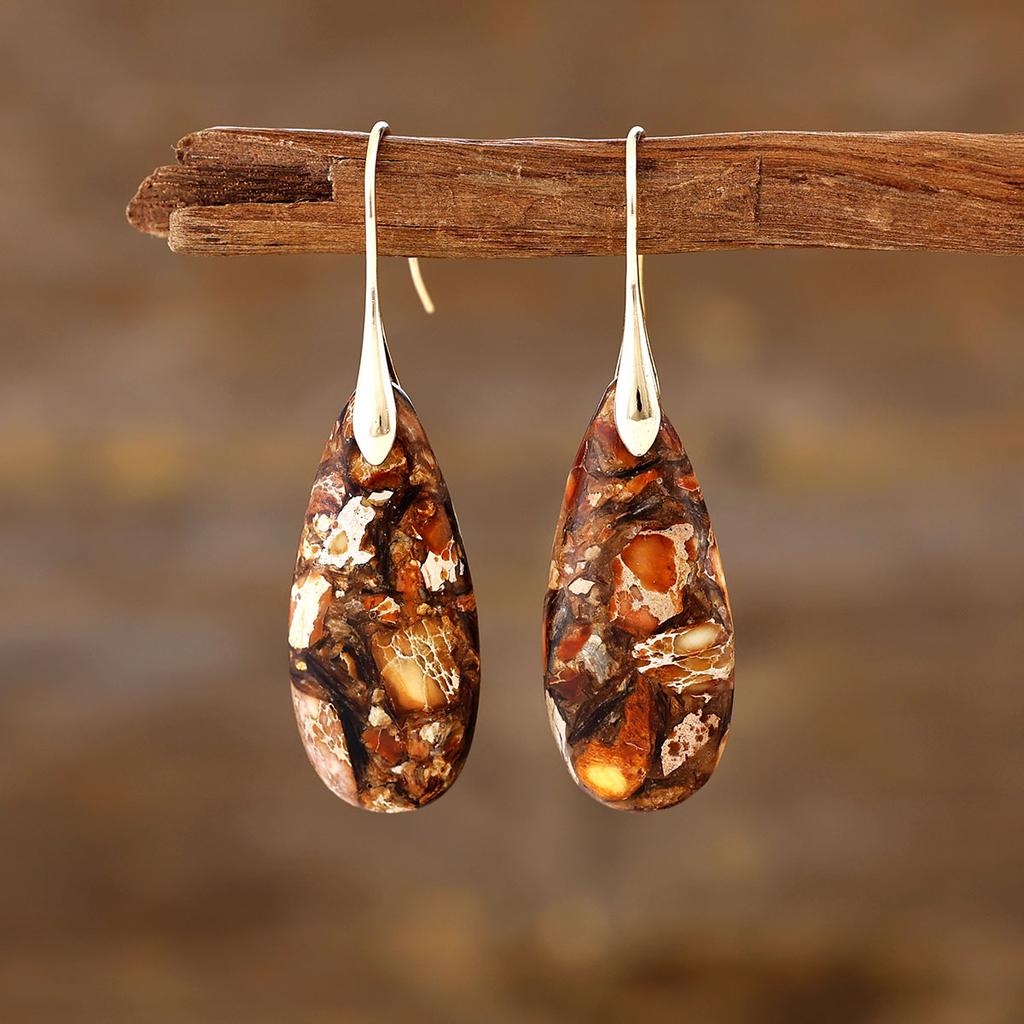 Bohemian Emperor Stone Water Drop Pendant Earrings European and American Popular Ins Jewelry