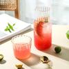 1Set Large-capacity Stripe Drinking Cup Juice Jug Set Glass Bottle Pitcher Transparent