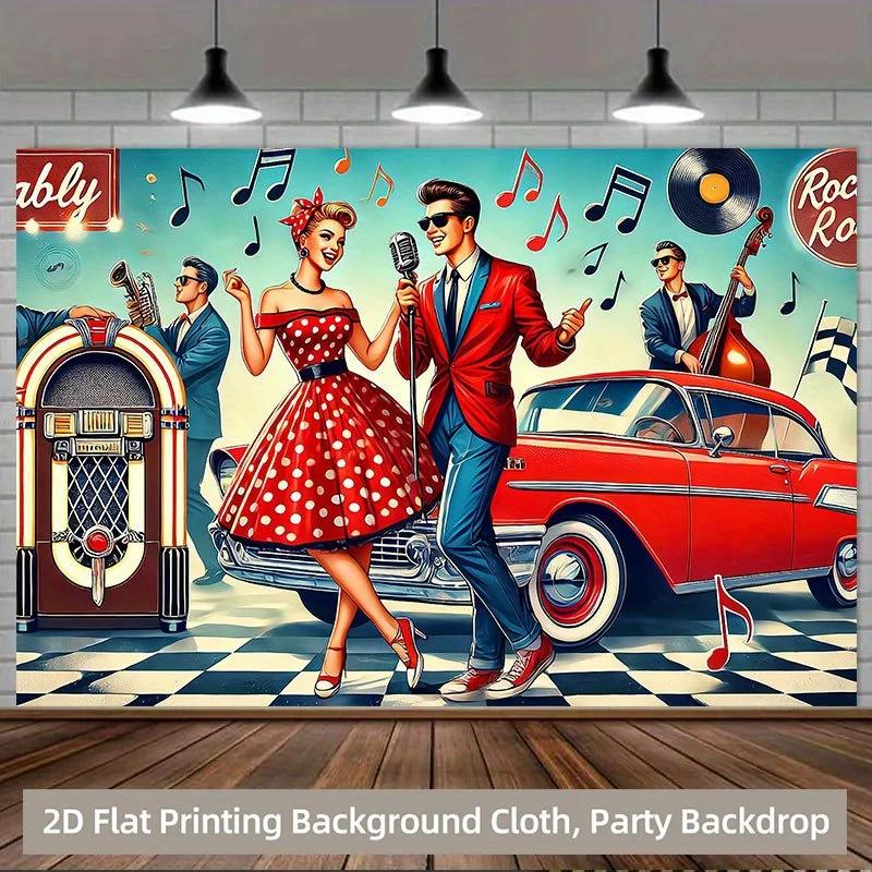 1 piece of 2D background fabric, a background fabric with a retro music party atmosphere, multi-functional polyester DJH