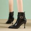 Зимние Сексуальные Женские Ботильоны на Высоком Тонком Каблуке, Вечерние, для Офиса, с Острым Носком, Пряжкой, Молнией, Панк, Короткие Ботинки Ботинес Пара Мухерес