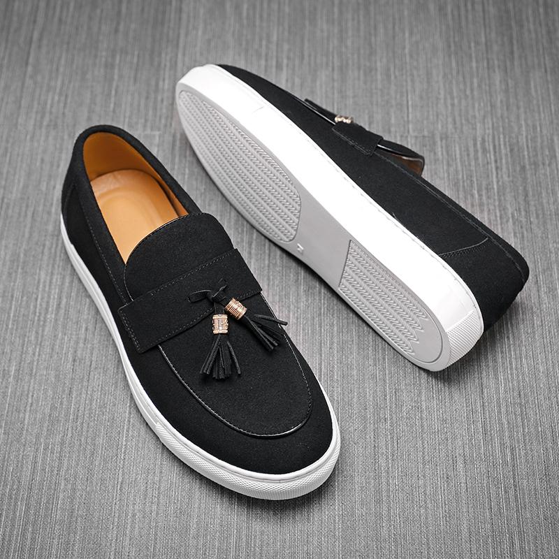 Новые замшевые мокасины повседневная обувь флок коричневые дышащие слипоны кисточки весенние мужские туфли размер 38-48 Zapatos De Hombre