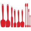 Red Silicone Spatula Set Rubber Scraper 10-Piece Kitchen Baking Utensils for Cooking Stirring Suitable for Non-stick Pans