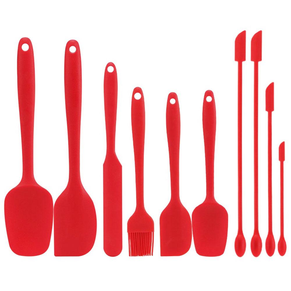 Red Silicone Spatula Set Rubber Scraper 10-Piece Kitchen Baking Utensils for Cooking Stirring Suitable for Non-stick Pans