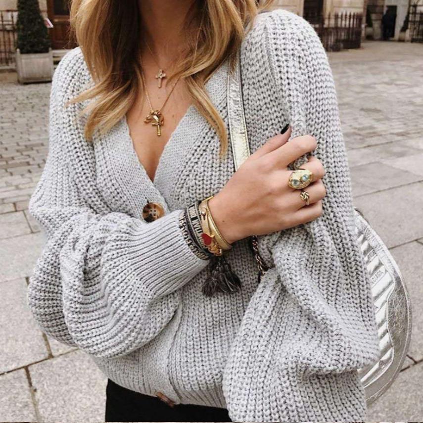 Женский свитер кардиган весна-осень сплошной трикотажный свитер 2025 новый V-образный вырез длинный рукав пуговицы однобортный короткий свитер