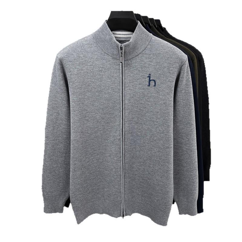 Haggis Men's 100% Wool Zipper Cardigan Sweater - Thick, Stand Collar, Autumn/Winter Style