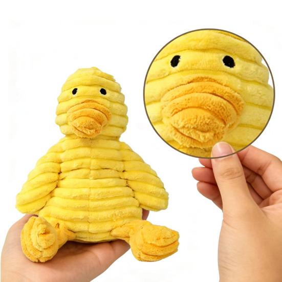 Pet Toy with Soft Plush Fabric Bite-Resistant Chew Toy Built-in Sound Design Yellow Duck Shape Dog Toy for Puppy Adult