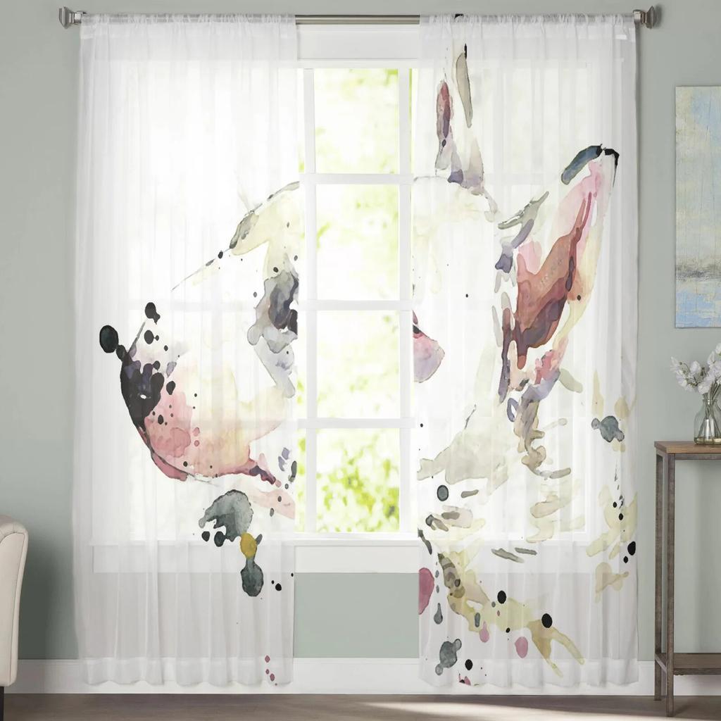 Тюлевые шторы с изображением щенка бультерьера для гостиной, спальни, современная вуаль, кухонные шифоновые прозрачные шторы