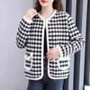 Cardigan Coat 2022 Houndstooth Plaid Sweater with Women Short Foreign Style All-match Round Neck