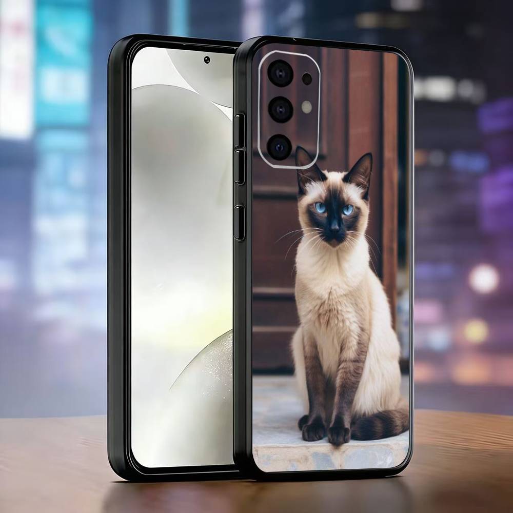S-Сиамская кошка Милый чехол для телефона Samsung S25,S24,S21,S22,S23,S30,Ultra,S20,Plus,Fe,Мягкий силиконовый черный чехол