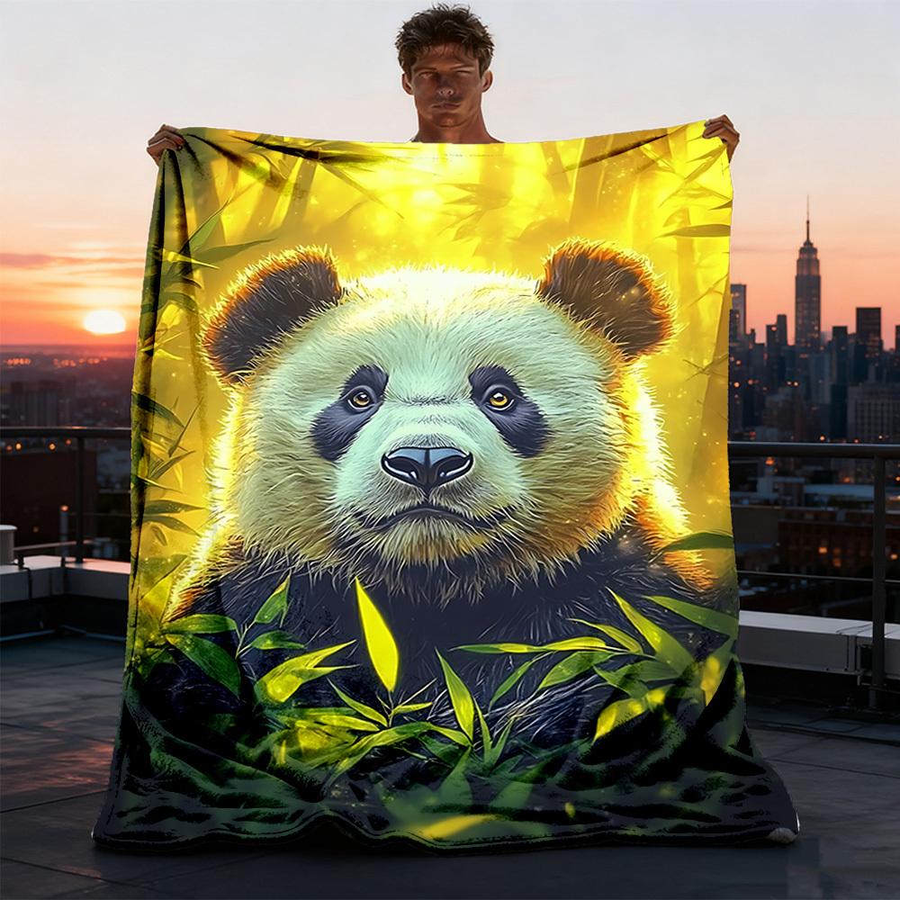 1pc Panda Bamboo Forest Outdoor Blanket - Soft Flannel Cozy for Travel & Camping - All-Season Warm Bed Cover, Machine Washable yy251229069