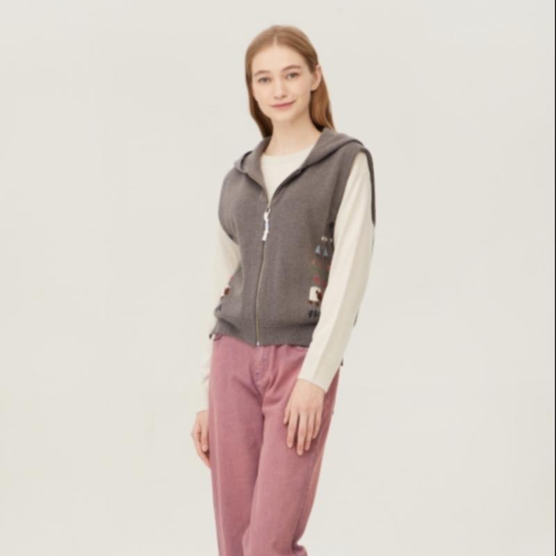  Benetton Жаккардовый трикотажный жилет с капюшоном на молнии Bakva1461