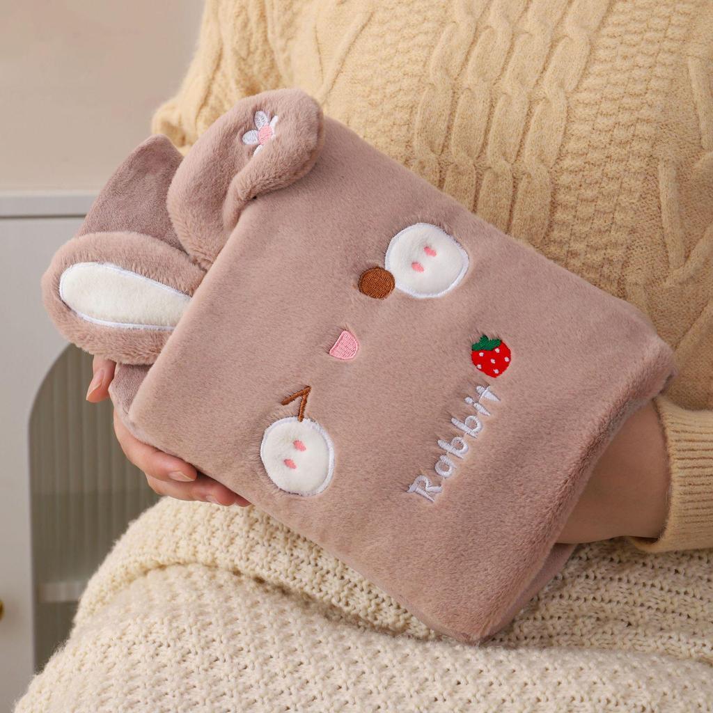Winter Rabbit Ears Hot Water Bottle - Thick, Explosion-Proof, Portable, Detachable Hand Warmer with Cartoon Design.