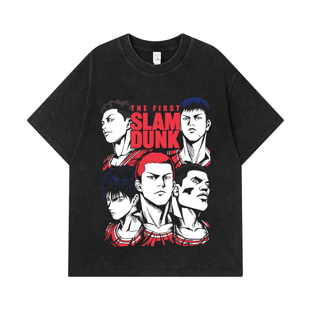 275 GSM Washed T-shirts 100% Cotton Slam Dunk V6 Print Unisex Heavy Cotton T Shirt