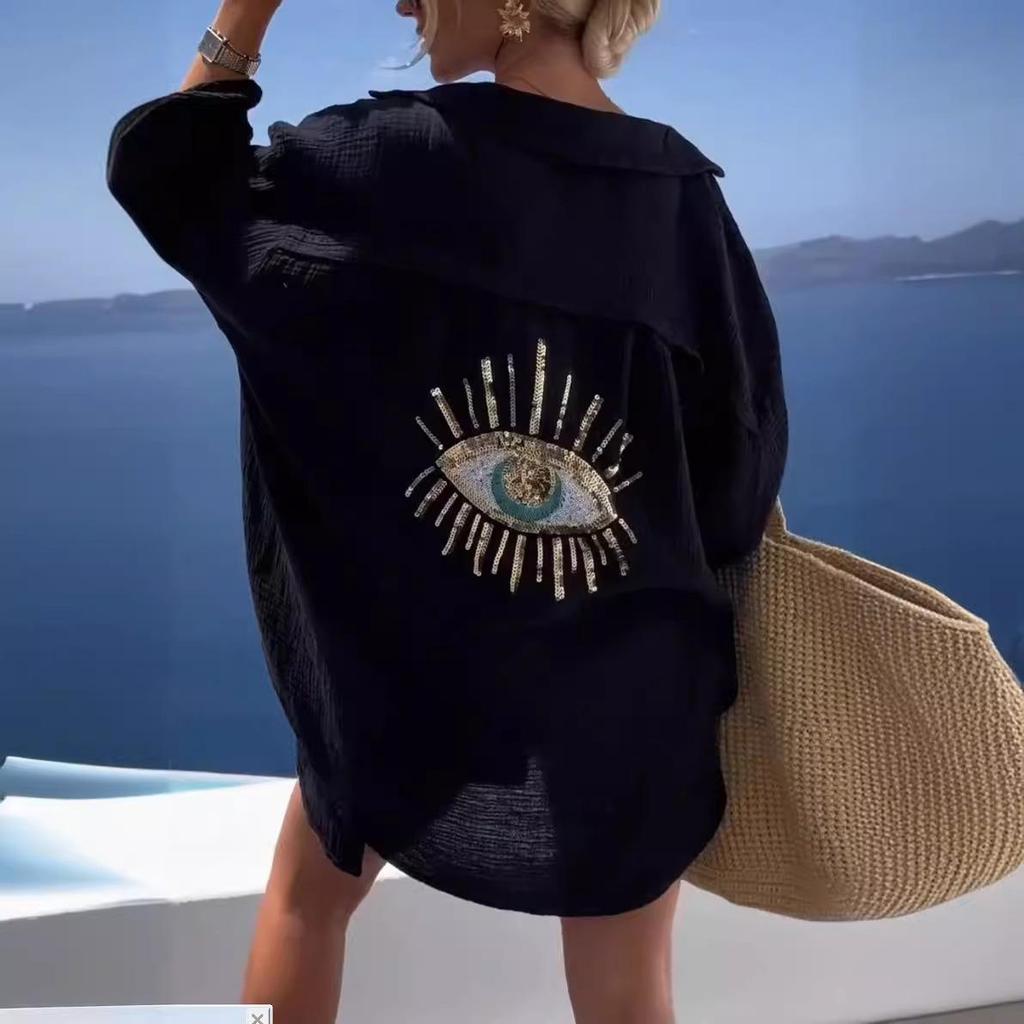 Европейская и американская трансграничная женская повседневная рубашка с длинным рукавом из хлопка и льна с отложным воротником