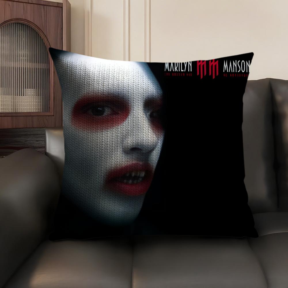 M-Marilyn Manson Чехол для подушки Rock Натуральный лен Органическая ткань Двусторонняя печать Диван Домашний декор Подарок Наволочка