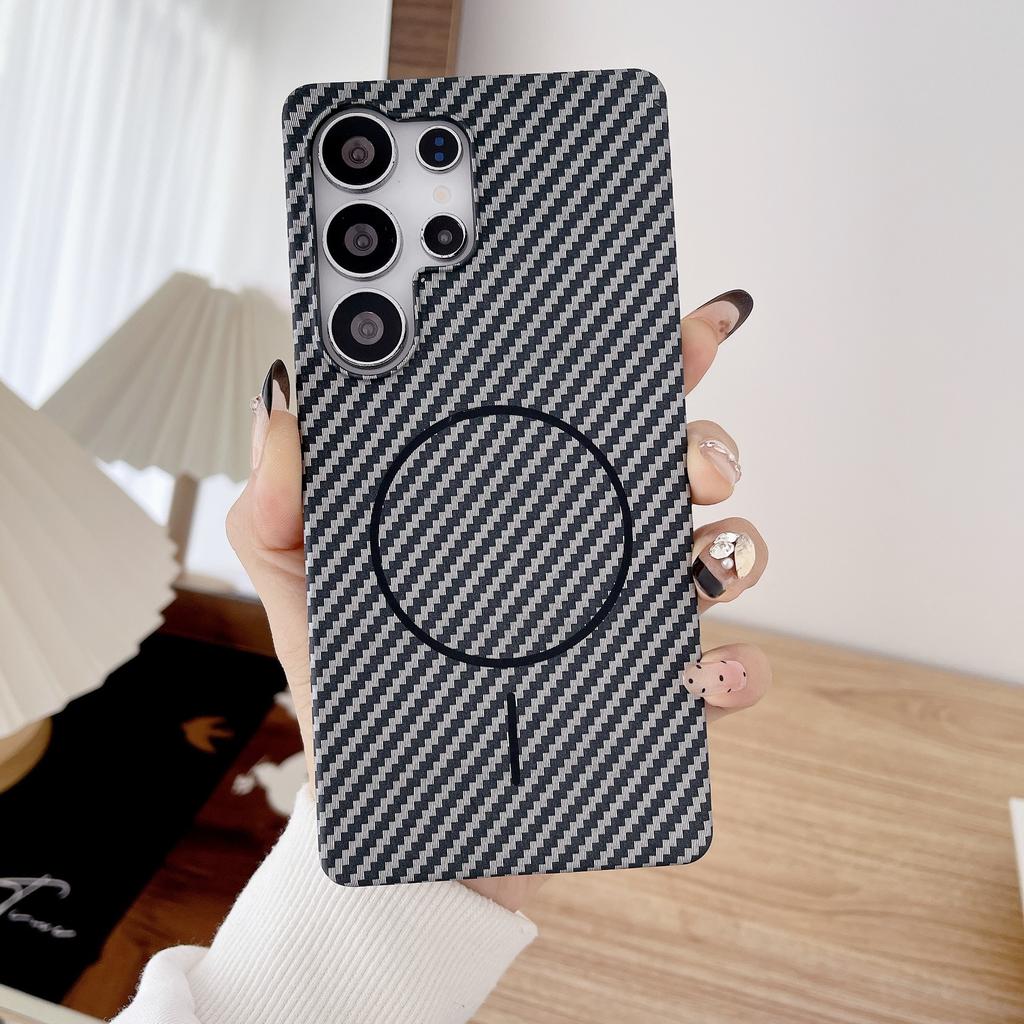 Узор из углеродного волокна Подходит для Samsung S25 Ultra Полупакет Магнитная присоска Чехол для телефона Samsung S23 Ultra Ультратонкий Жесткий чехол из ПК