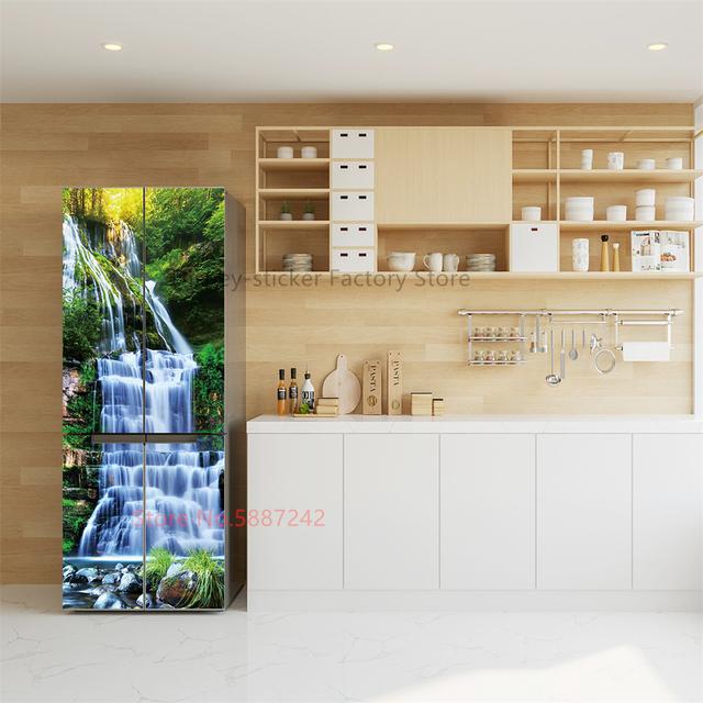 Наклейка на кухонный холодильник, виниловые обои на холодильник, полные покрытия, самоклеящаяся наклейка с цветком лотоса, морозильная камера, пленка, декор, плакат, наклейка