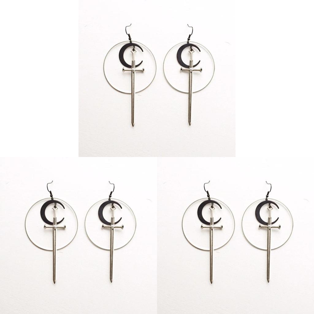 Geometric Moon Pendant Earrings With Silver Alloy And Stainless Steel Ear Pins For Women