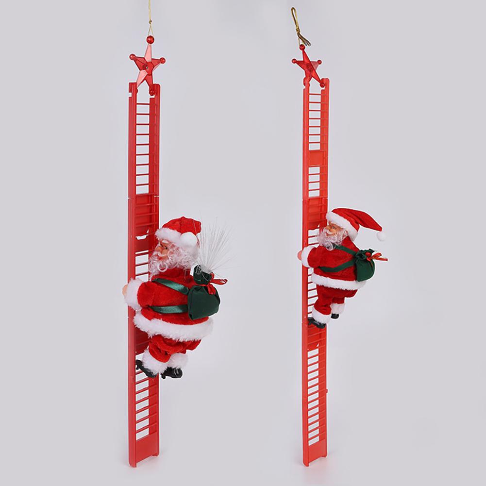 Climbing Ladder Santa Ornament With Music Battery Powered Climbing Up Down Moving Figure Christmas Decoration For Party Home Wall Tree