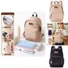 Simple Solid Color Letter And Lots Print Student Casual Backpack With Pendant For School And Daily Use